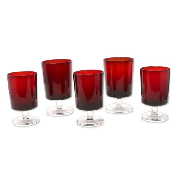 Vintage 70s Cristal D'Arques of France Cavalier Wine Goblets Glasses Ruby Red x5 - Picture 6 of 13